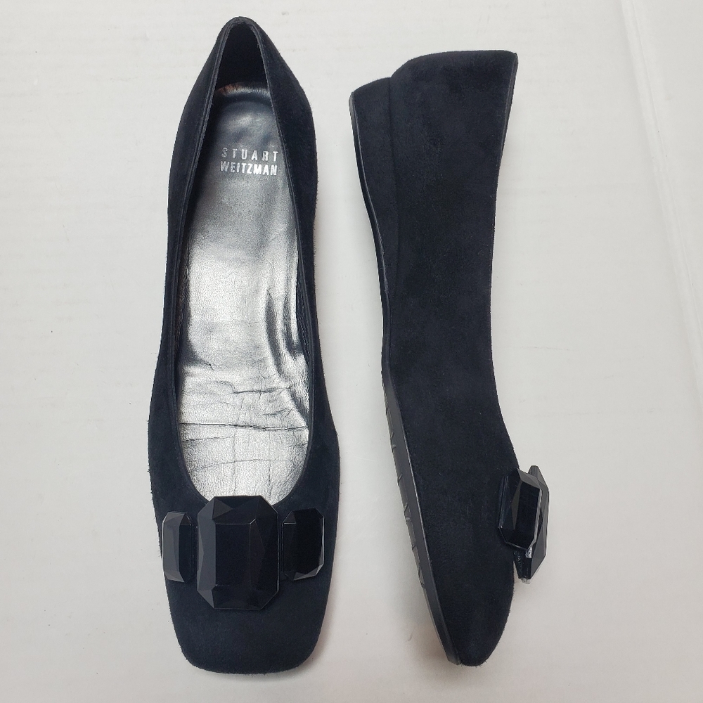 Stuart Weitzman Jeweled Black  Suede Flats 7